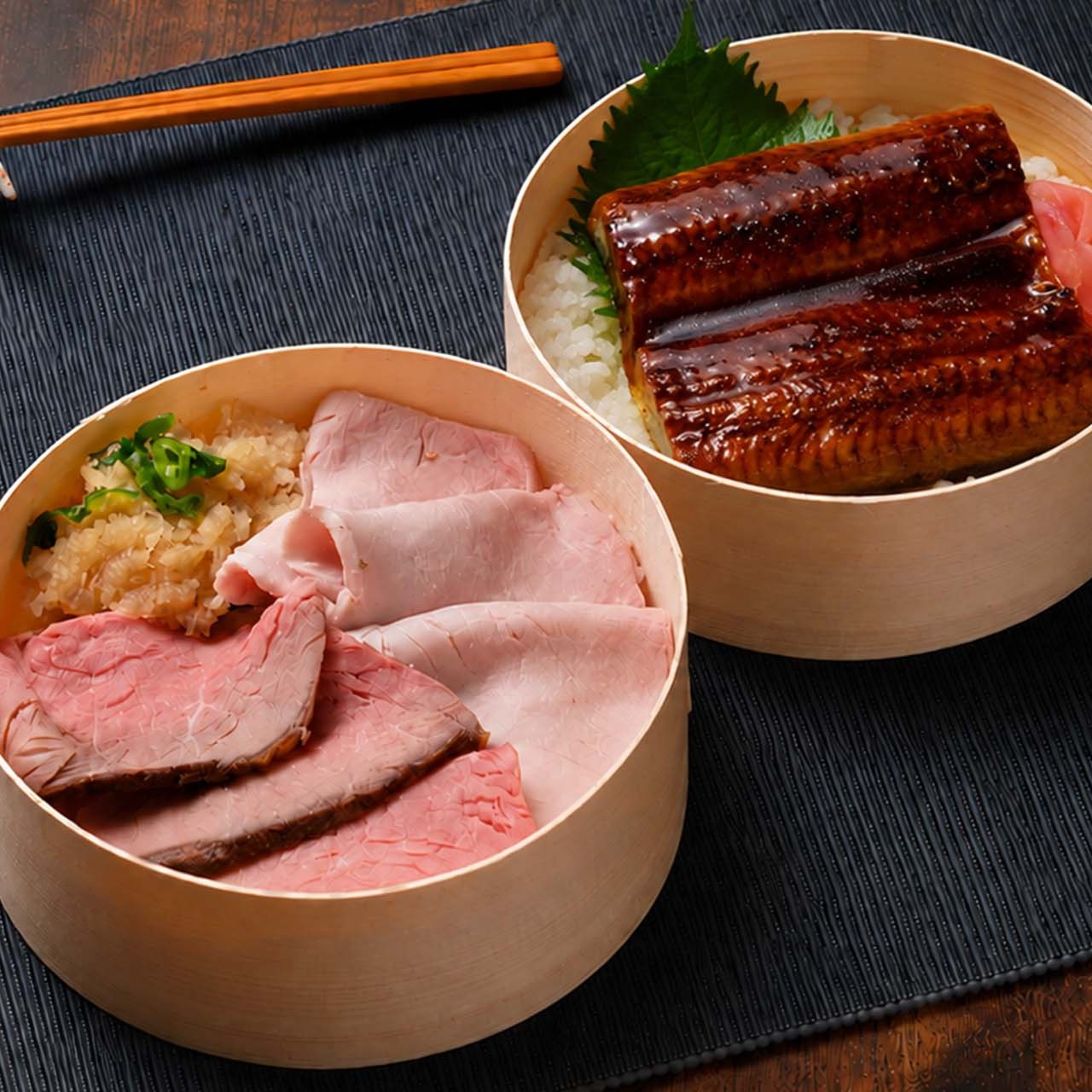 薄切り 炭火焼き ローストビーフ・ポーク&鰻の2段弁当